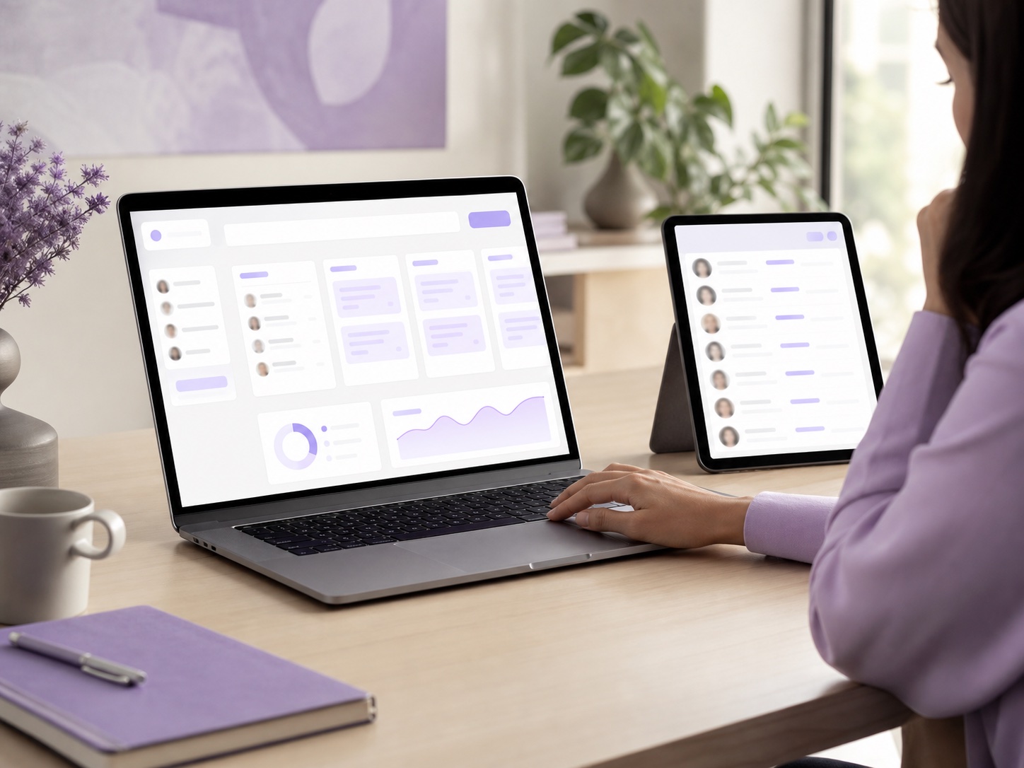 Interface de software para gestão de campanhas, creators e dashboards em laptop
